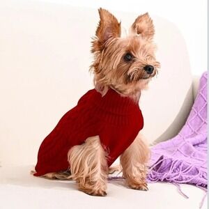 Dog Cable‎ Knit Turtleneck Sweater Small Pet Winter Pullover Red